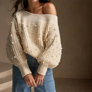 SACHIN & BABI Kit Embellished Off-Shoulder Sweater